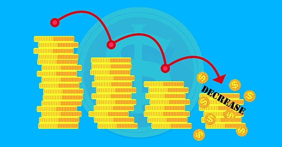 Vector of decrease money with stock business graph going down crisis.