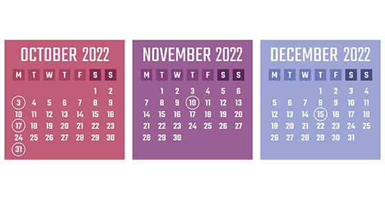 october to december 2022 calendar