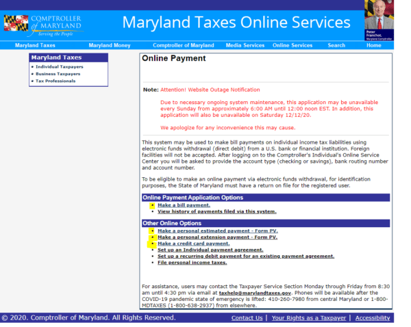 IRS Maryland Screenshot