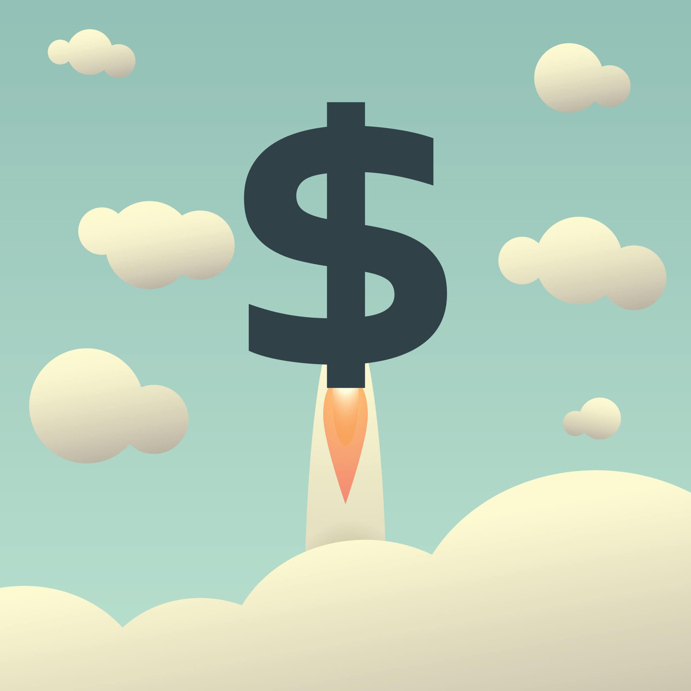 Dollar rising as a rocket. Increase of dollar value on international financial markets symbol in vintage style. Eps10 vector illustration