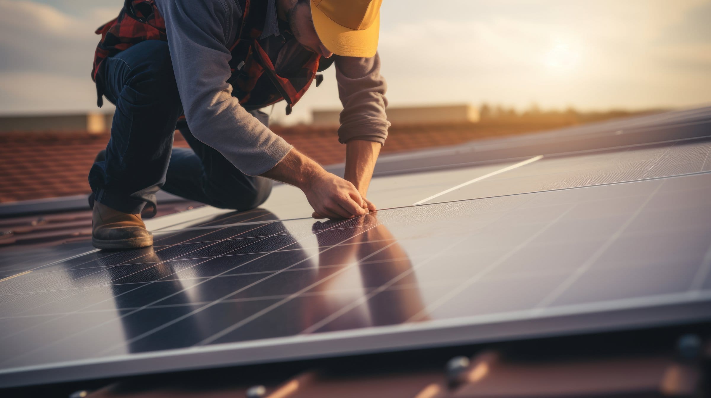 Technical engineer checking and installing solar panel, clean energy.