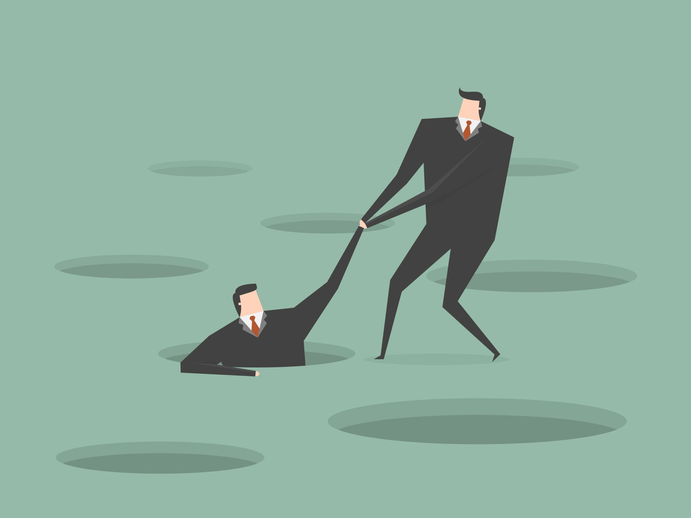 Businessman helping another. Business concept cartoon illustration.