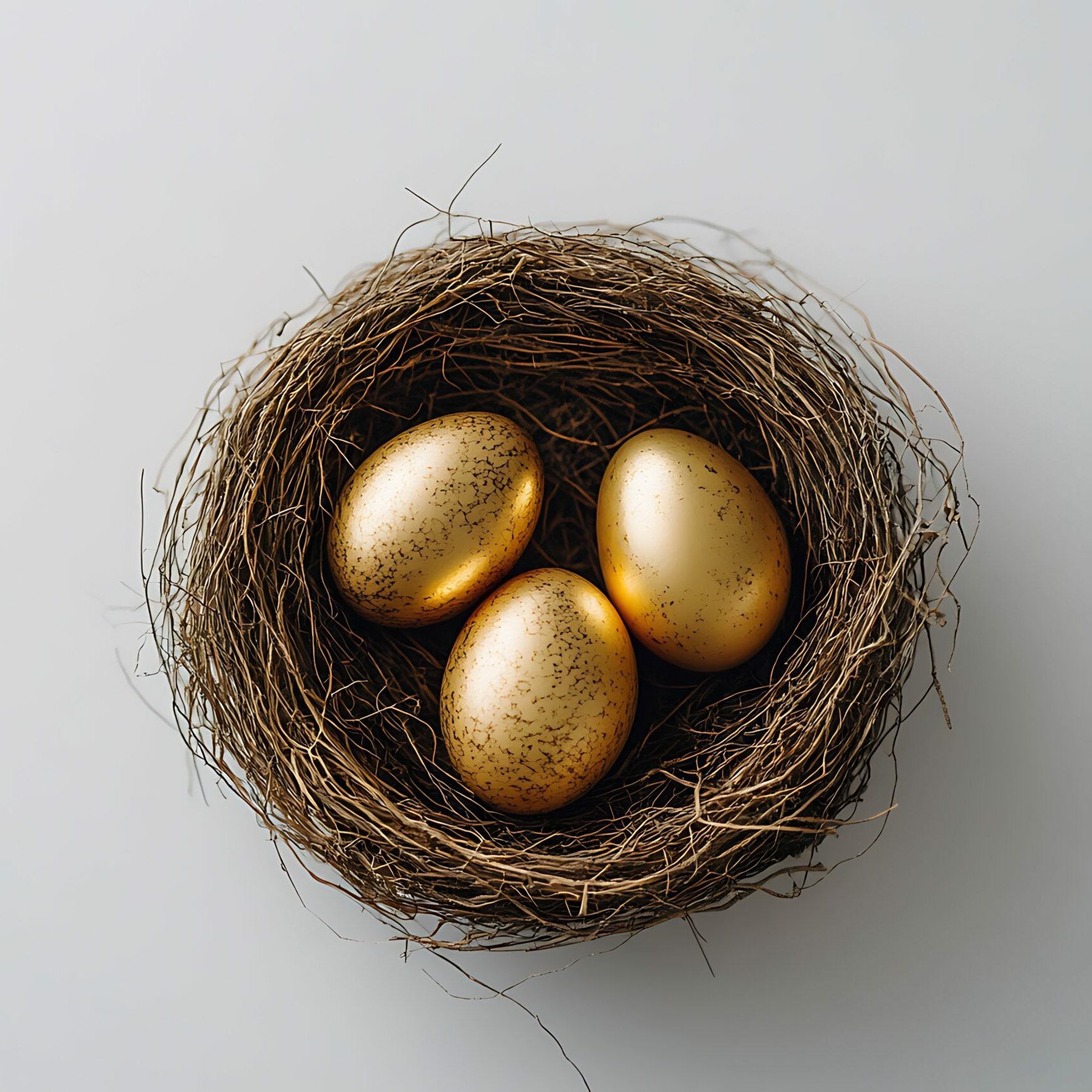 golden easter eggs in nest isolated.