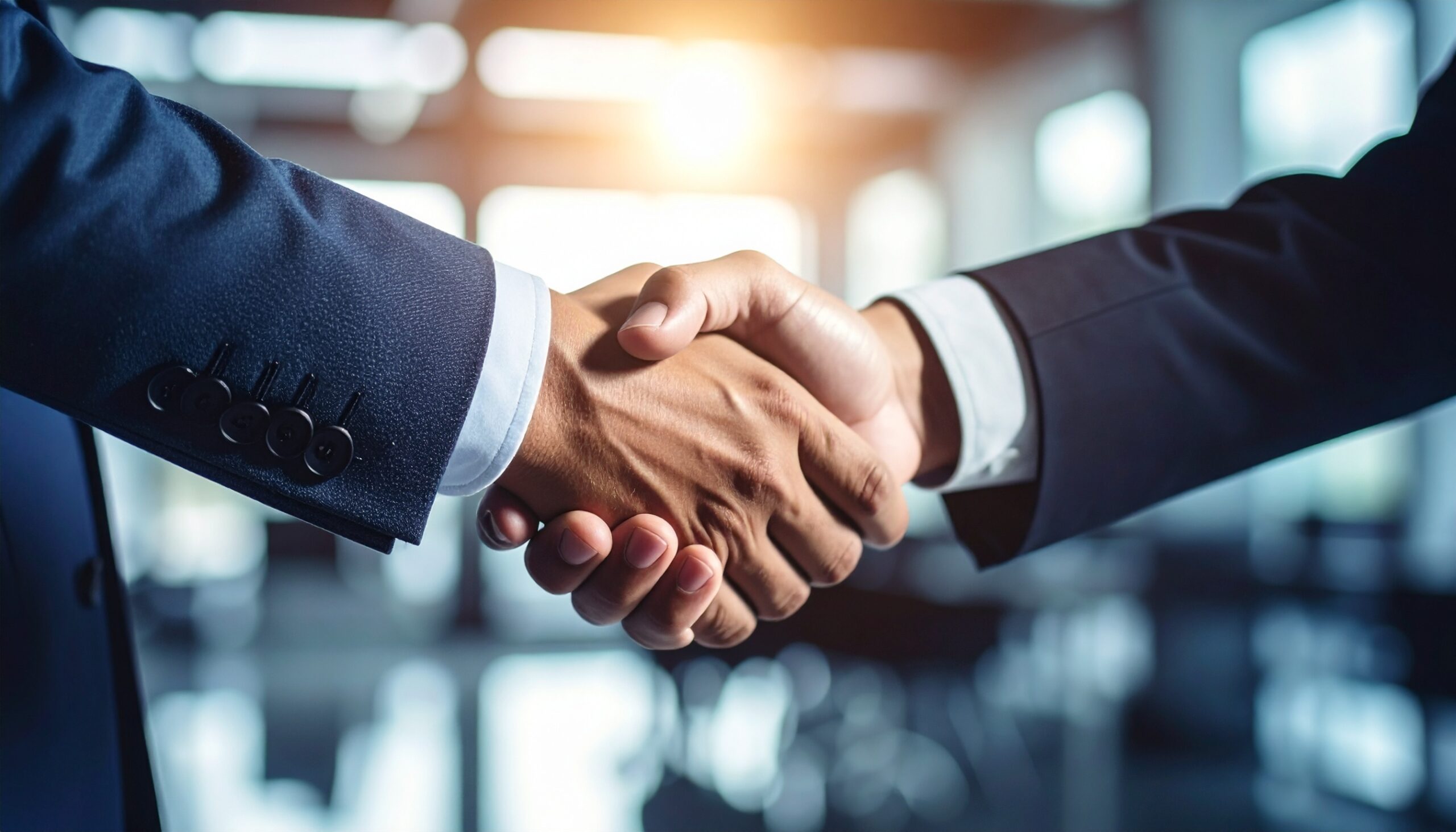 Close-up of business negotiation handshake for partnership growth in corporate financial setting