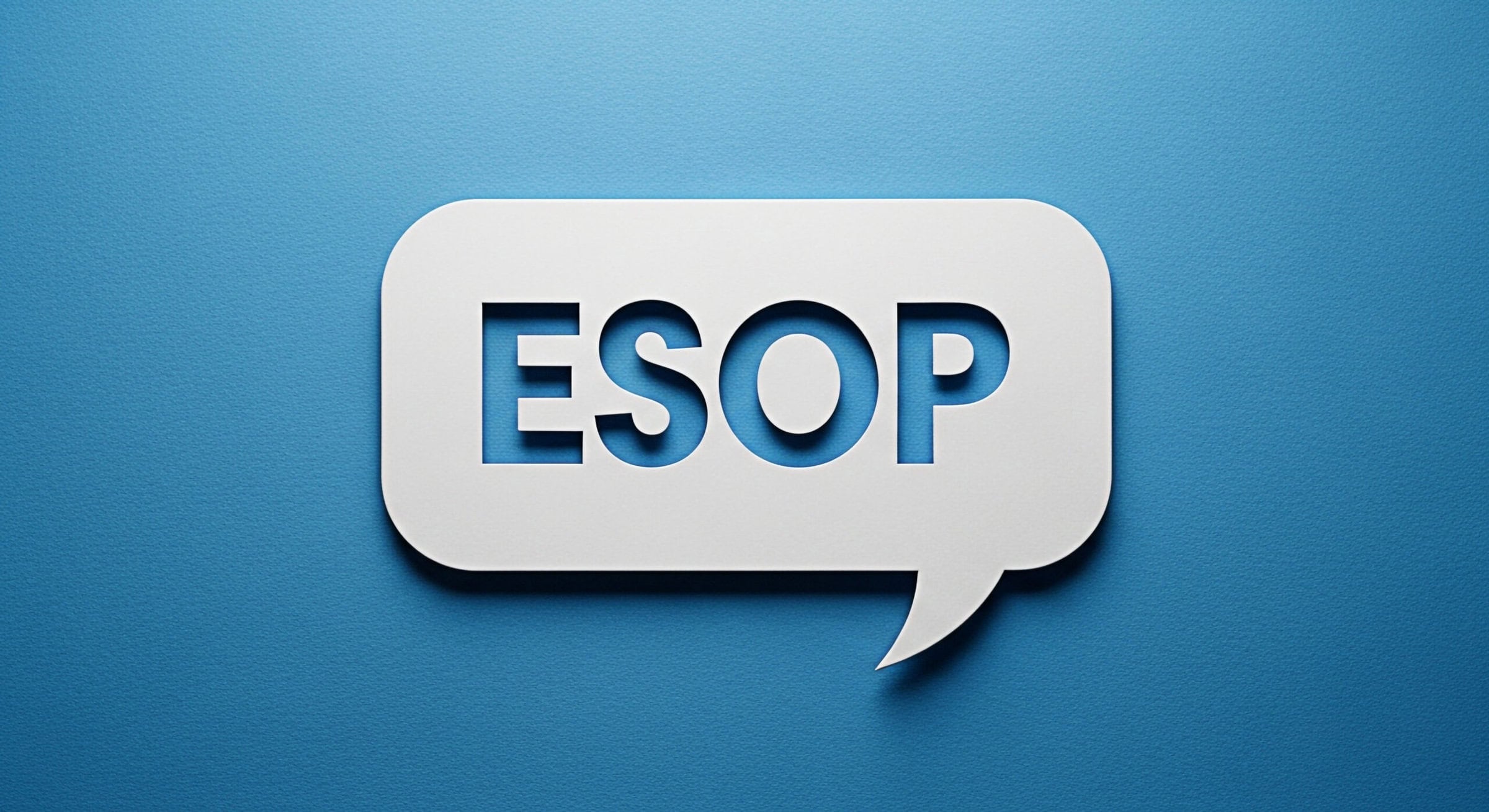 Employee stock ownership plan concept displayed in a speech bubble on a blue background