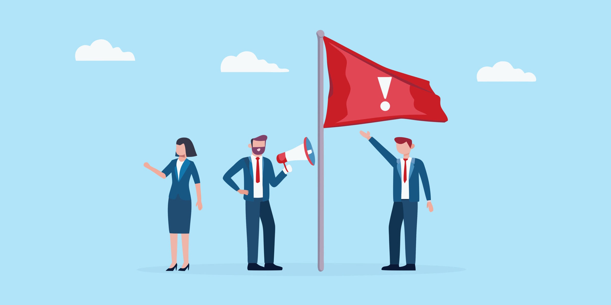 Business team raising a red flag warning sign risk management concept
