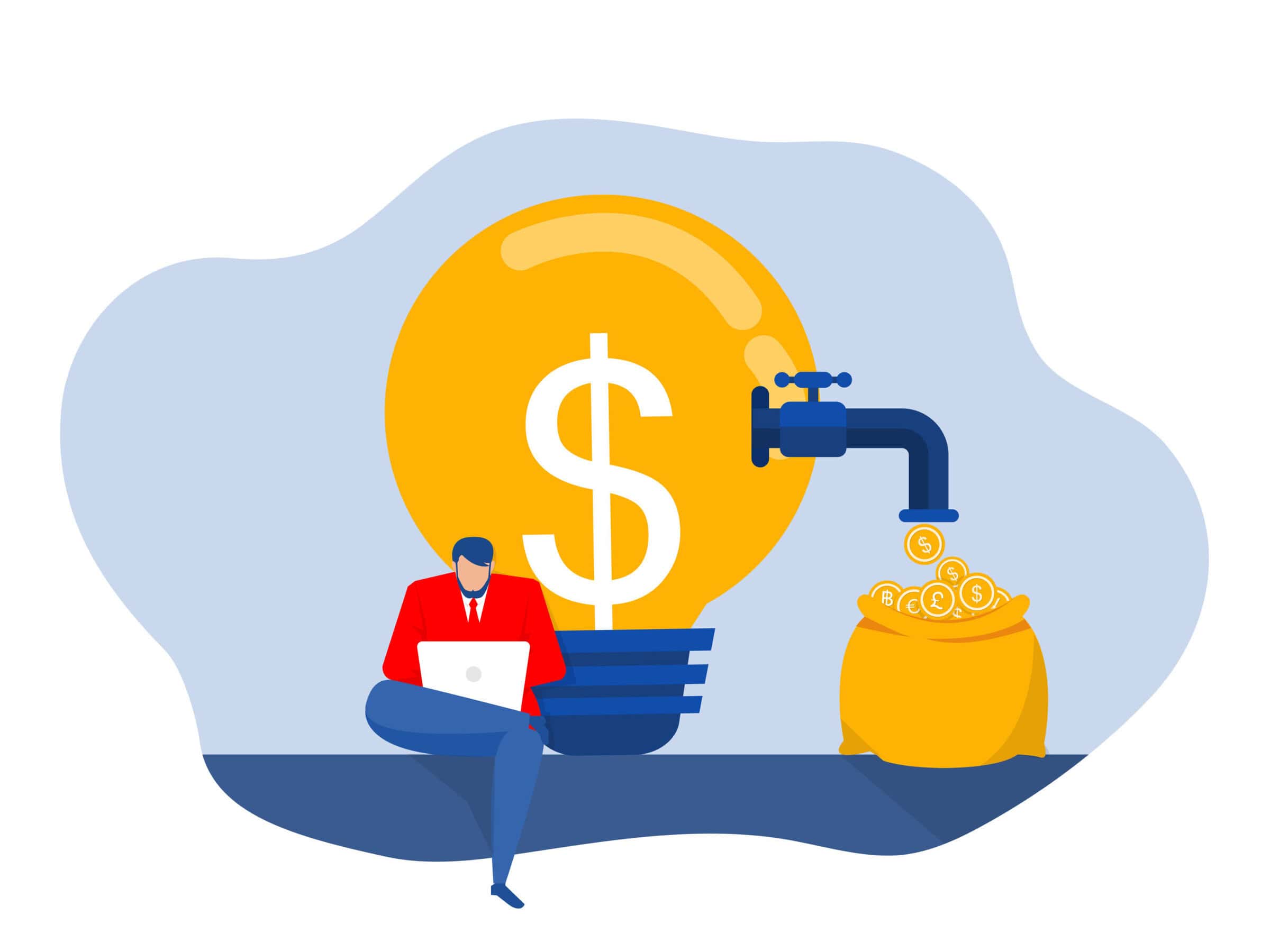 businessman  making money through computer digital asset , Idea to make money, earning or profit from business creativity